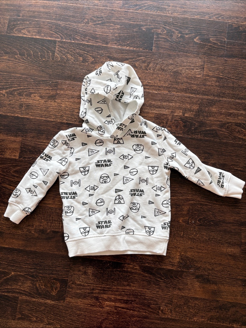Star Wars White Hoodie with Black Icon Pattern - Kids Pullover